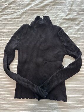 Forever 21 Black Ribbed Ruffle Mock Neck Sweater